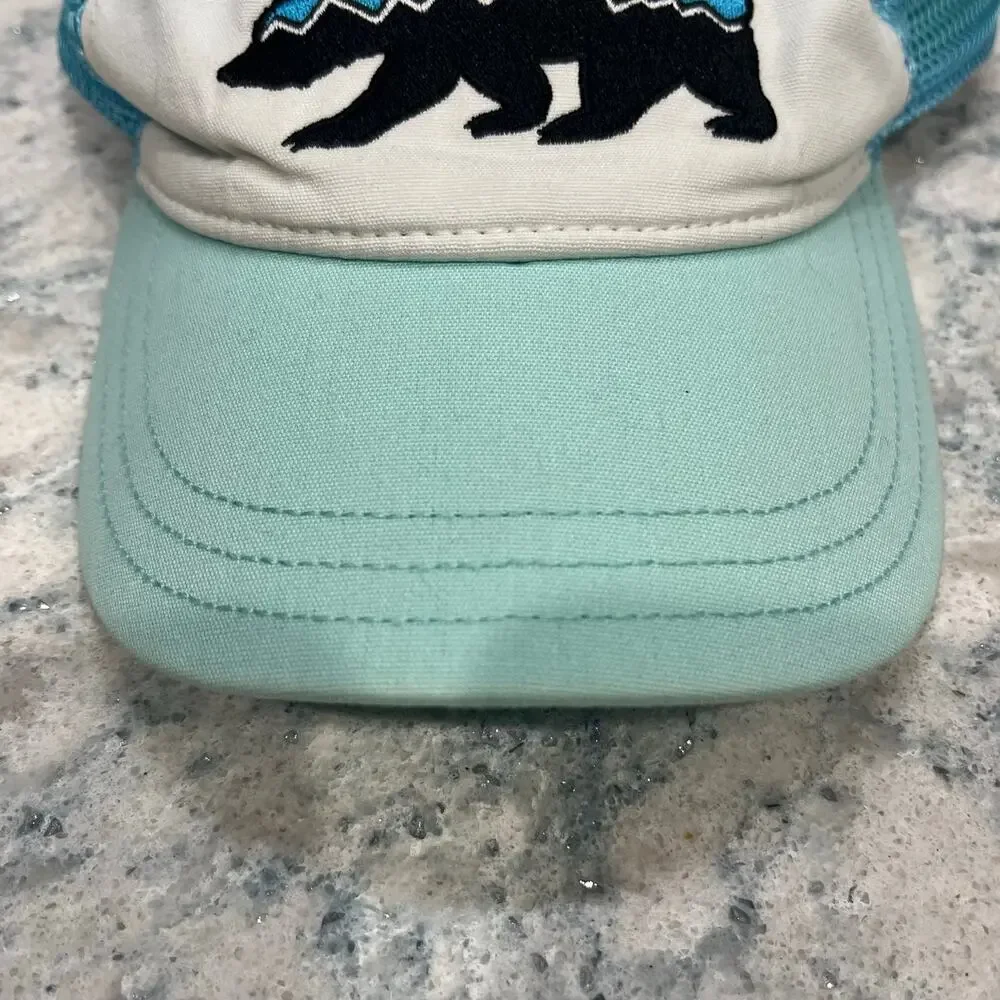 Patagonia Fitz Roy Bear Trucker Hat Snapback Cap Teal Blue White Mesh Vintage